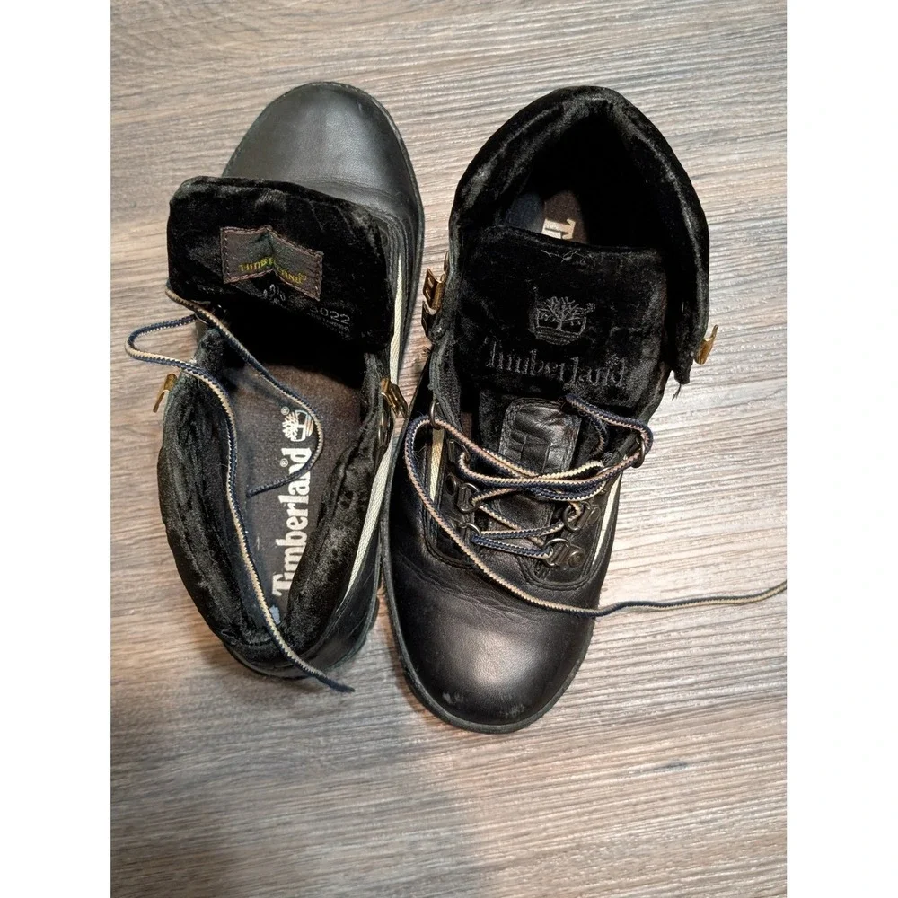 Timberland‎ Euro Hiker Boots Black Leather Tan Fabric Size 8M